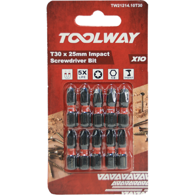 Toolway T30 X 25mm Impact Screwdriver Bit X10